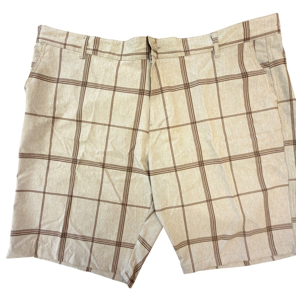Ocean Pacific OPFlex 4-Way Stretch Hybrid Shorts Tan Brown Plaid Mens 42